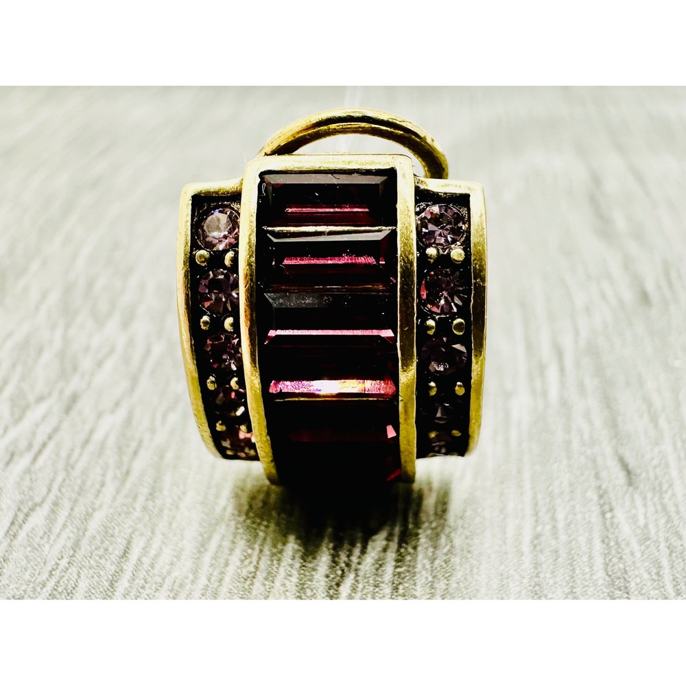 Heidi Daus Bronzetone Baguette Amethyst Crystal Art Deco Omega Hoop Earrings - Picture 2 of 7